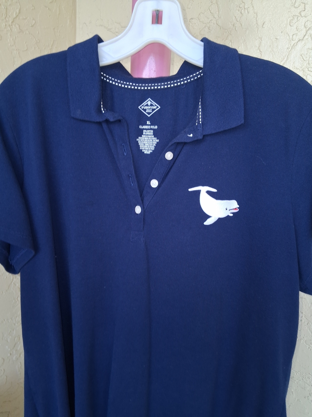 St. John's Bay Navy Polo Top with White Whale Patch